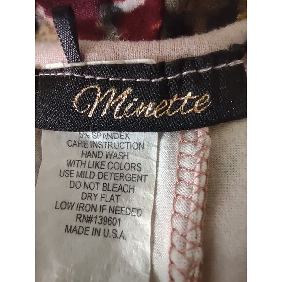 MINETTE Women's Midi Floral Dress 1X Polyester Spandex Mauve Red Cut-Out - Picture 6 of 7